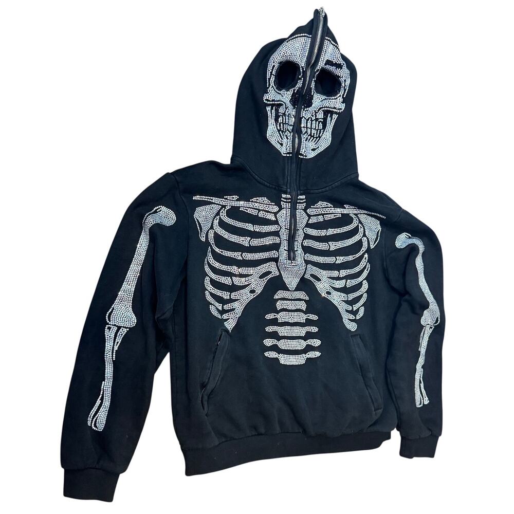 Guapi Skeleton Hoodie Mens Small Limited Edition Full Zip Skull Mask Rhinestone